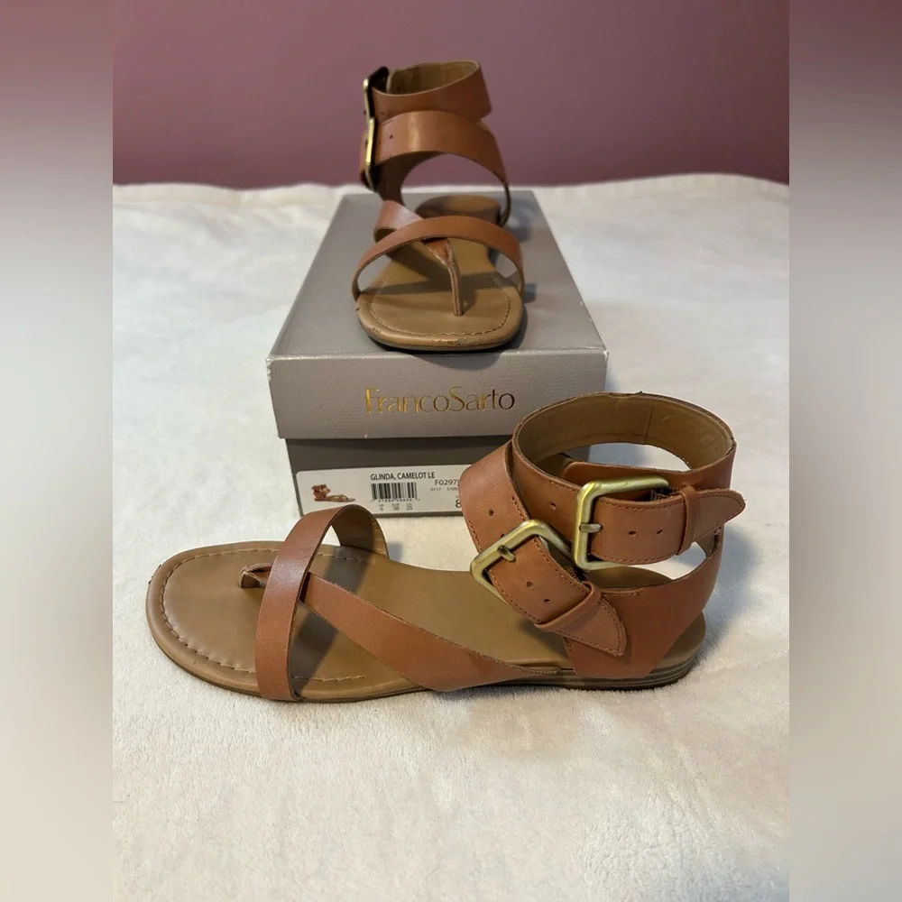 Franco Sarto sandals size 8 womens Glinda Camelot LE brown summer gladiator shoe - Picture 1 of 9